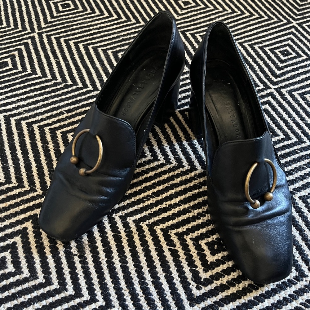 Freda Salvador size 8.5 square toe pumps with block heel & hardware
